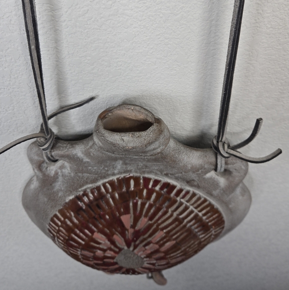 Vintage Ceramic Bag Wall Art, Medicine Bag Leather Straps Tribal Wall Art Rustic - Picture 5 of 12